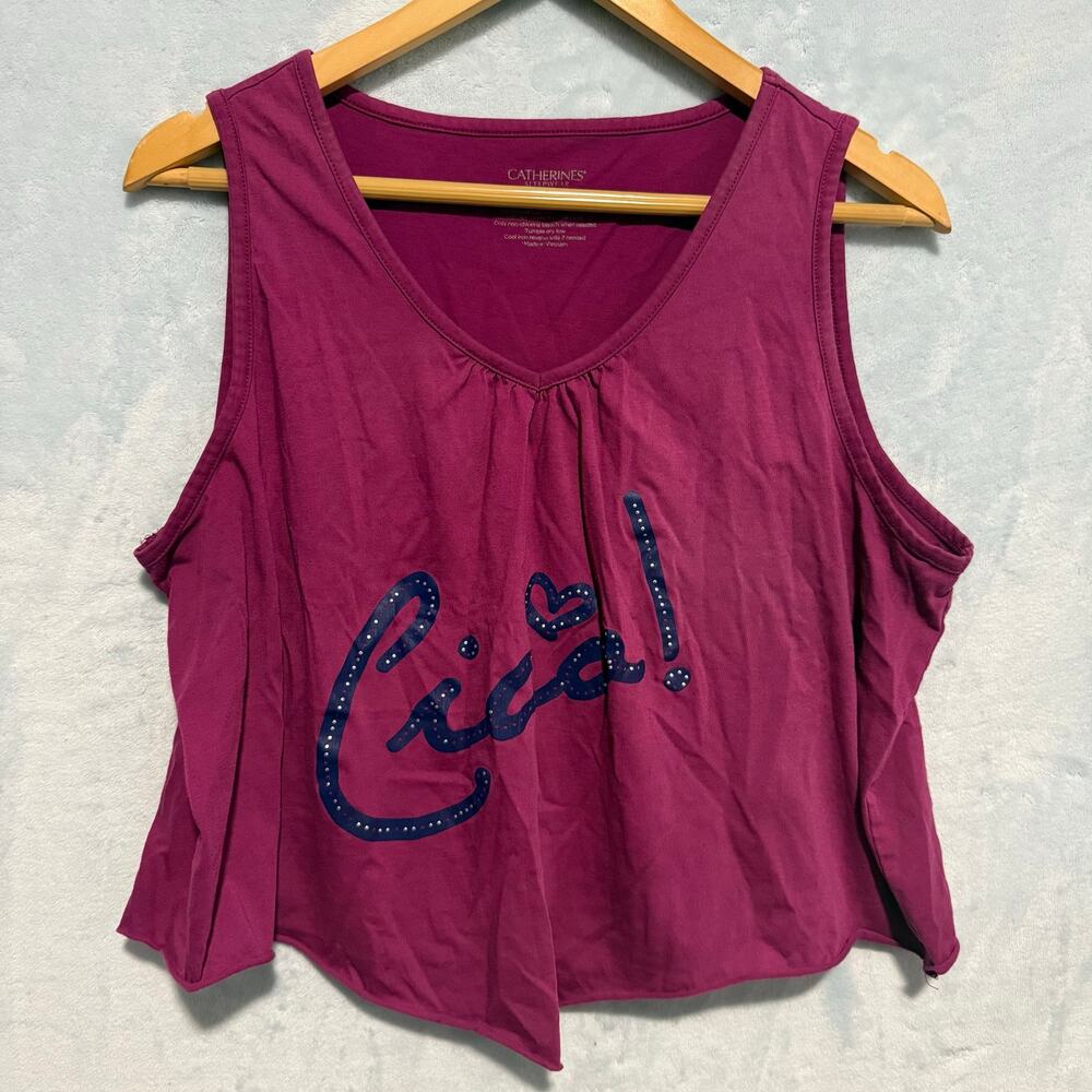 Catherines Alternatives Plum Purple Ciao! Graphic Tank Top Plus Size 1X